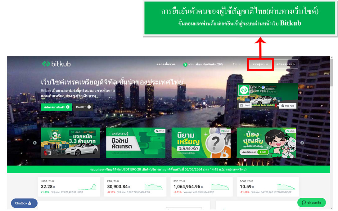 การยืนยันตัวตนของผู้ใช้สัญชาติไทย(ผ่านเว็บไซด์)ล็อคอินเข้าสู่ระบบผ่านหน้าเว็บBitkub