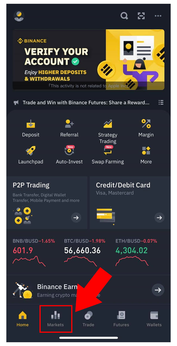 ไปที่ ตลาด Market ที่ Binance